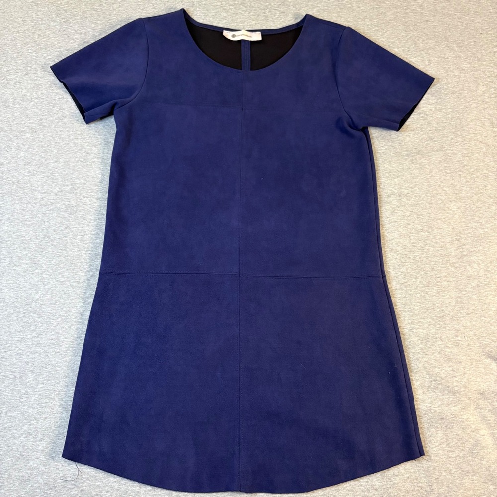 The Impeccable Pig Womens Blue Faux Suede Short Sleeve Shift Dress NKD7237 Small
